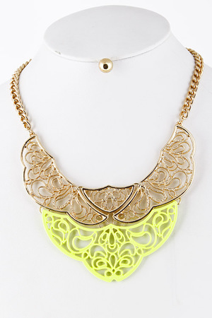 Two Tone Neon Cutout Plate Necklace 5DAC12